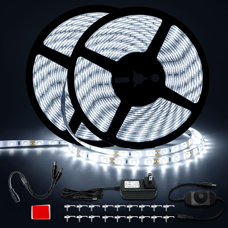 50ft Waterproof LED Strip Lights, 6000K Daylight White IP44 Tape Light, 15M 12V Rope Light Strong 3M Adhesive, for Home,Kitchen, Patio, Balcony, Party, Wedding, Indoor and Outdoor Decor 50ft-kit