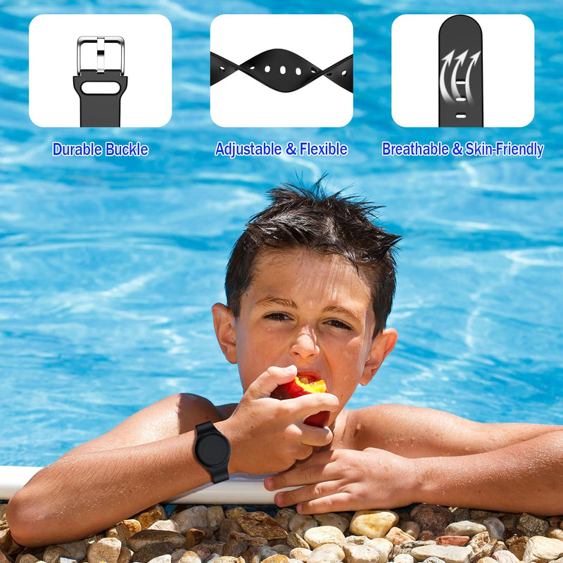 R-fun Waterproof Air Tag Bracelets for Kids [2 Pack] Compatible with Apple Air Tag Finders with Soft Silicone,Anti Lost GPS Item Finders Case Cover for Kids,Night Blue/Black Night Blue/Black