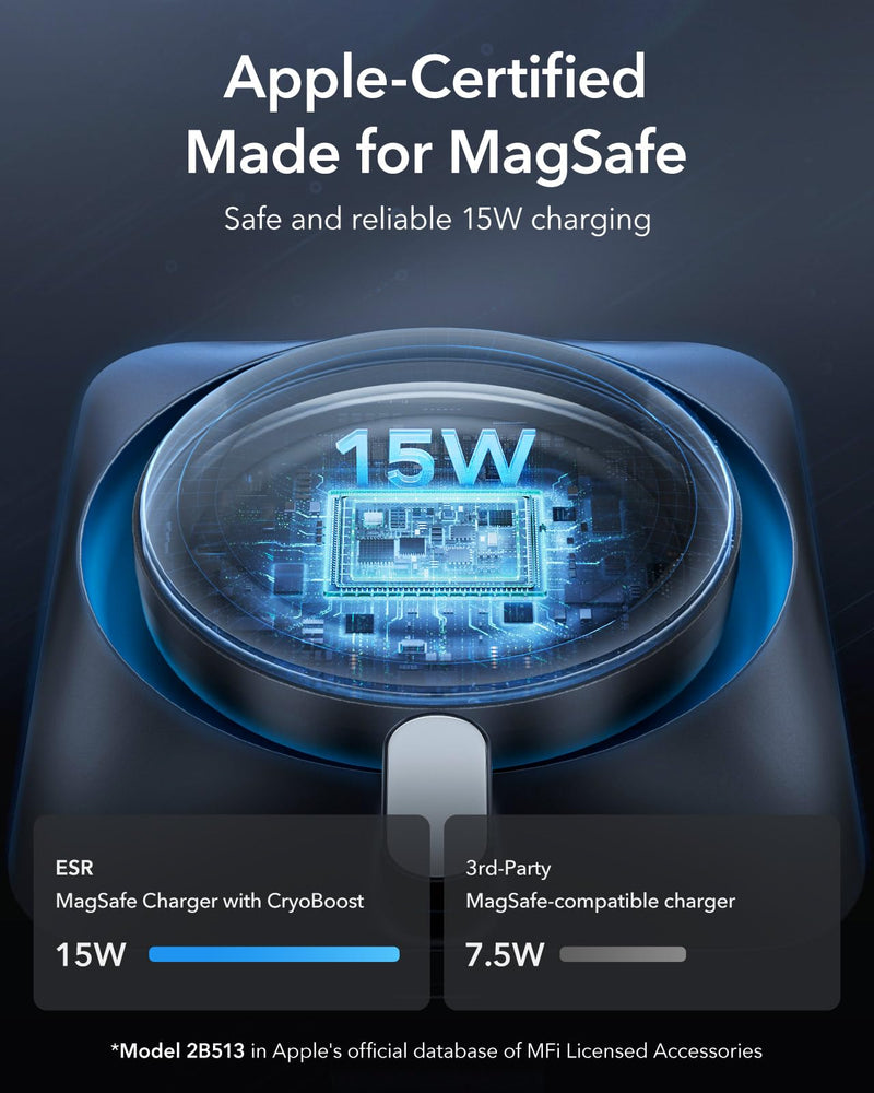 ESR for 15W MagSafe Car Mount Charger w/CryoBoost, Made for Apple-Certified | Magnetic Wireless Car Phone Charging for iPhone 17/16/15/14/13/12, S26/S25, Fast Charging, Cooling