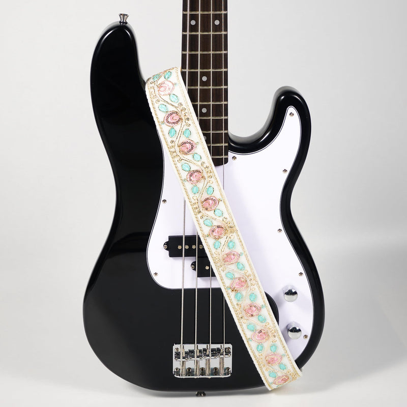 Guitar Strap, Purple Embossed Leather Gothic Electric Bass Strap Western Vintage Adjustable Rock Acoustic Guitar Strap Pink and Green Crown