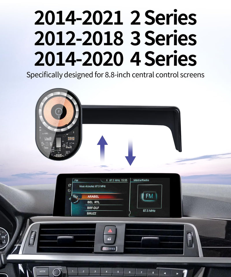 Wireless Charger Car Phone Mount for BMW 3-Series 2012-2018, 2-Series 14-21 | 4 Series 2014-202 8.8"Screen Magsafe Accessories Fast Charging Magnetic Cell Phone Holder Clip Compatible with iPhone Android 8.8-inch for 3 Series/ 4 Series/ 2 Series