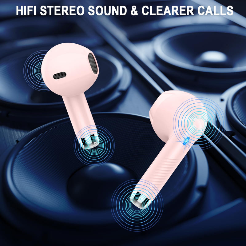 Jxrev J53 2 Pack Black and Pink Wireless Earbuds, Bluetooth Ear Buds LED Power Display Headphones Bass Stereo, Earbuds in-Ear Noise Cancelling Mic, 40H Playback Mini Case