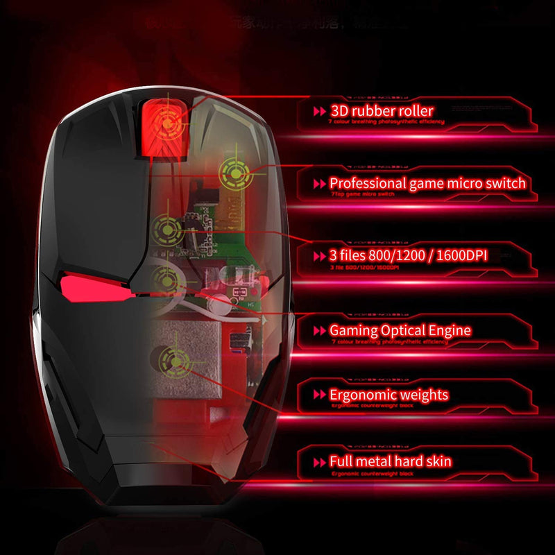Iron Man Mouse, 2.4G Noiseless Wireless Mouse with USB Receiver Portable Computer Mice for PC, Tablet, Laptop, Notebook - Black