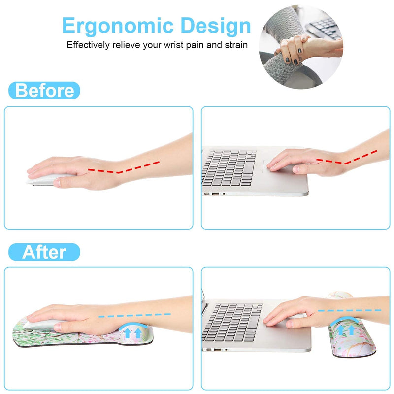 Ergonomic Mouse Pad with Wrist Support and Keyboard Wrist Rest Pad, iDonzon Cute Wrist Pad with Non-Slip Rubber Base and Raised Memory Foam, Easy Typing & Pain Relief, Forest Starry Blue