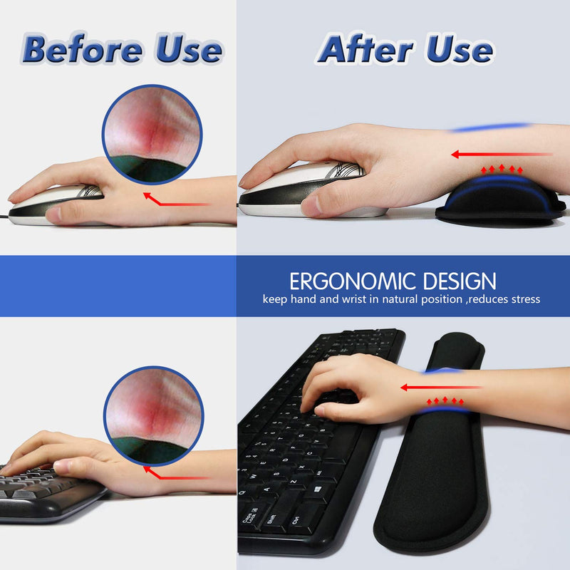 Mouse Wrist Rest Pad 17" Keyboard Wrist Rest Support Bar Memory Foam Set for Easy Typing Wrist Pain Relief Ergonomic Design Durable Lightweight Anti-Skid Wrist Cushion for Office/Gaming/PC/Laptop/Mac