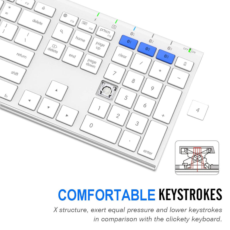 Arteck Bluetooth Keyboard for Mac iPad Multi-Device Stainless Steel Full Size Wireless Keyboard Compatible with iPad, iMac, Mac Mini, MacBook, iPhone, Mac OS, iOS, Built-in Rechargeable Battery