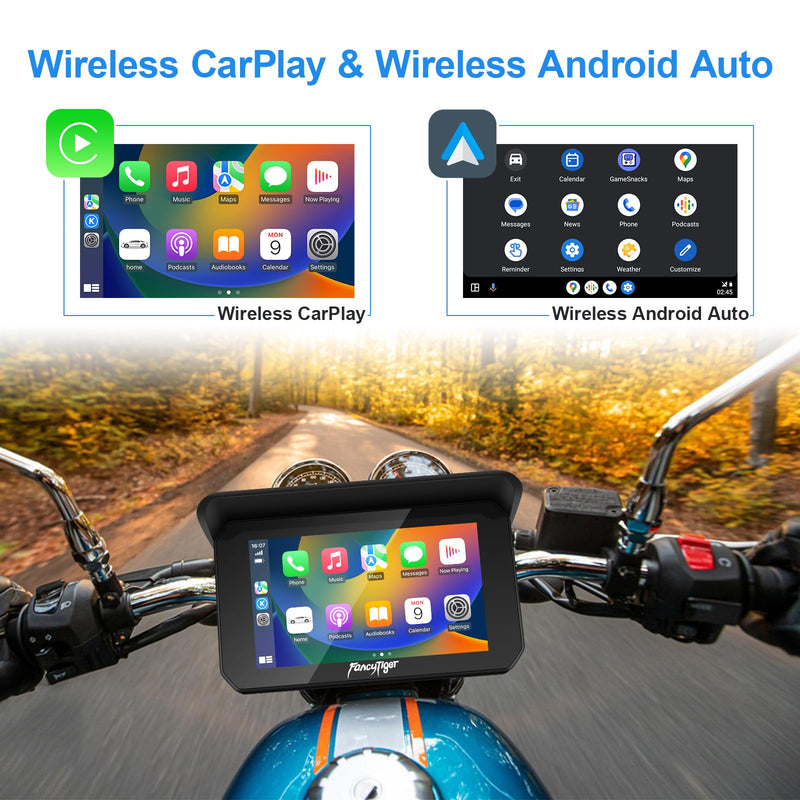 Motorcycle Carplay & Motorcycle Android Auto, 5 Inch IPS Motorbike GPS Touch Screen, Motorbike GPS Navigation System, WiFi, Bluetooth, Waterproof, Support Siri/Google Assistant