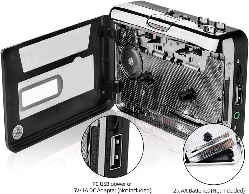 [AUSTRALIA] - Reshow Portable Cassette Tape Player, Best Overall Standalone USB to MP3 Converter, Audio Cassette to Digital Converter Automatically Divides -Silver Silver 