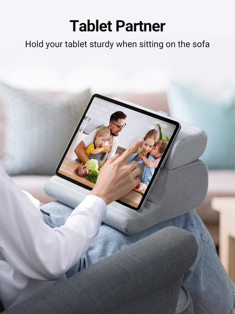 UGREEN Tablet Pillow Stand for Lap Soft Holder Bed with 3 Viewing Angles Adjustable Home Office Accessories Compatible with iPad Pro12.9 11 10.5 9.7 iPad Mini iPad Air iPhone 15 14 E-Reader Grey