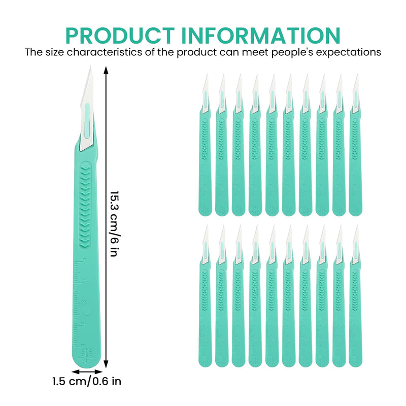 Pack of 20 Plastic Surgical Scalpel Knives, Sterile Scalpel Knives with Scalpel Handle, Scalpel Blades, Carbon Steel Scalpel Blades, Replacement Blades with Protective Cap, Individually Sterile Packed