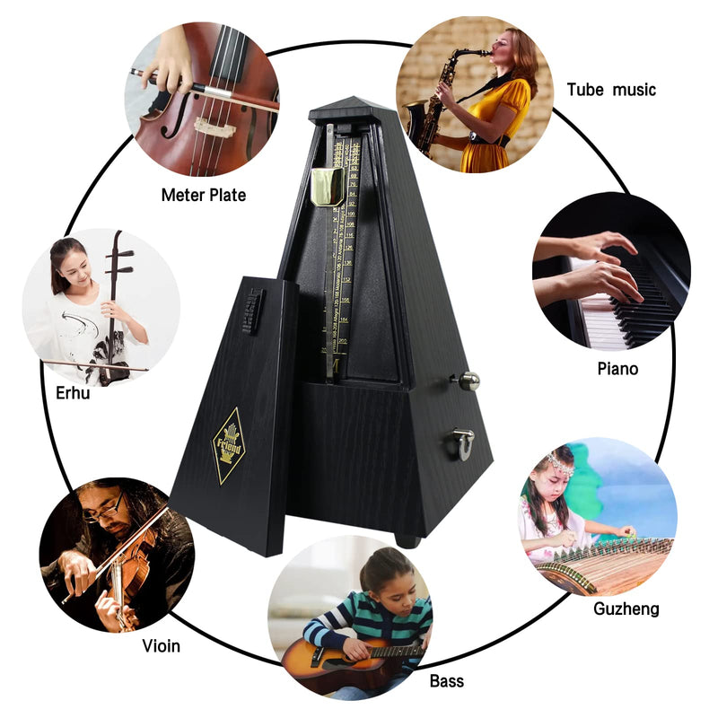 Mechanical metronome, universal music timer for piano, guitar, drums, violin and saxophone musicians, pyramid-designed DPM-1 music metronome, ebony color