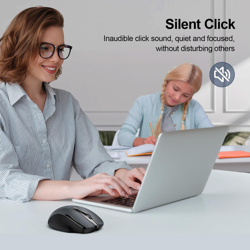 TECKNET Wireless Mouse (BT5.0/3.0 & 2.4G) Rechargeable 4800 DPI Silent Mouse 6 Buttons Bluetooth Mouse, USB A Mouse Wide Compatibility - Grey