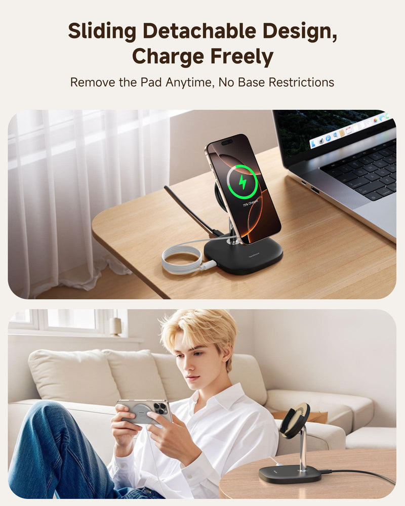 Dual Watch Charger for Apple Watch, Detachable Wireless Charger Stand for iPhone 16/15/14/13/12 Series