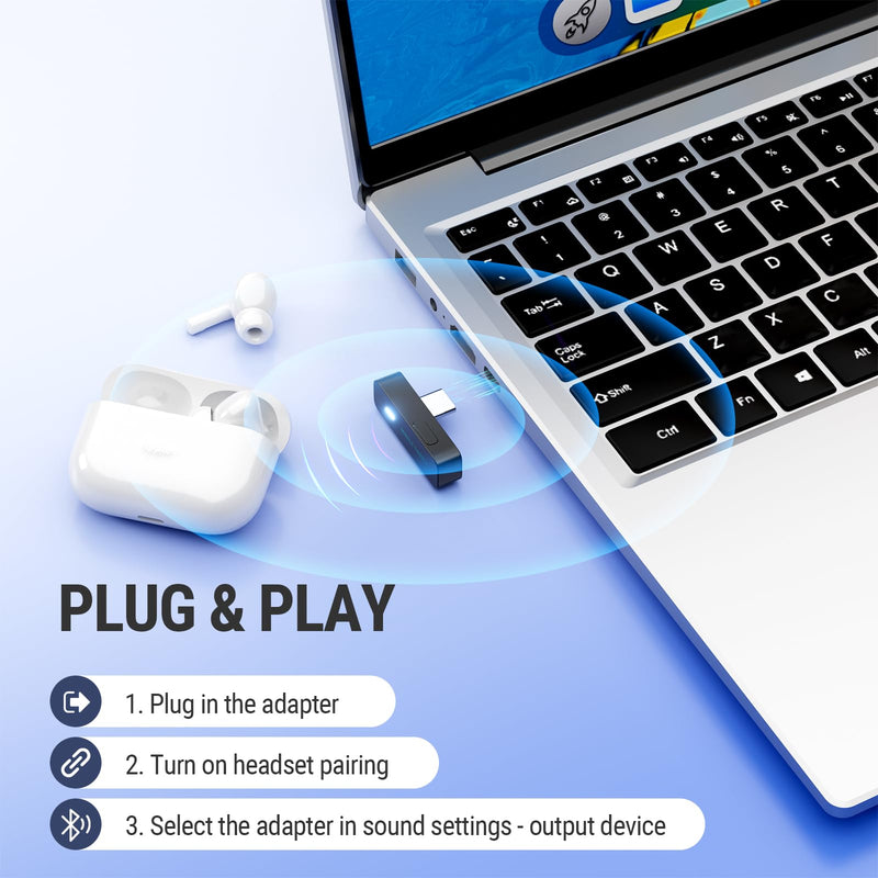 [AUSTRALIA] - Middle Rabbit D1 Bluetooth 5.4 Audio Adapter for PS5 【Compatible with AirPods Pro 2】 Wireless Transmitter with aptX Adaptive & HD, Low Latency, Qualcomm Chip, Dongle for Earbuds, Headphones, Speaker Black 