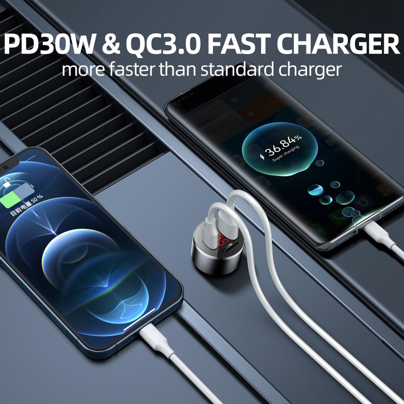 AUX Car Adapter FM Transmitter,iMyOnly QC/PD All-Metal Bluetooth V5.4 AUX Adapter for Car Music Player, Bluetooth Transmitter with Hands-Free Calling