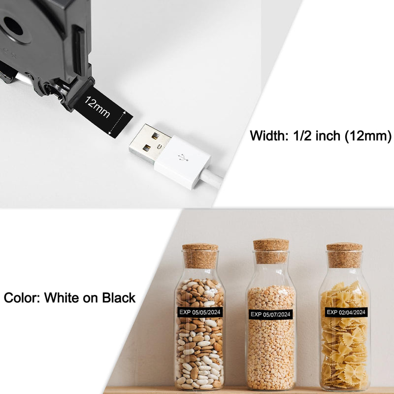 [AUSTRALIA] - Labelife TZe-335 Label Tape Replacement for Brother P Touch Label Tape White on Black TZe TZ Tape 12mm 0.47 Laminated Black Label Maker Tape TZe335 for Brother PT-D210 PT-D220 PT-H110 Labeler, 4-Pack 12mm 0.47 inch 