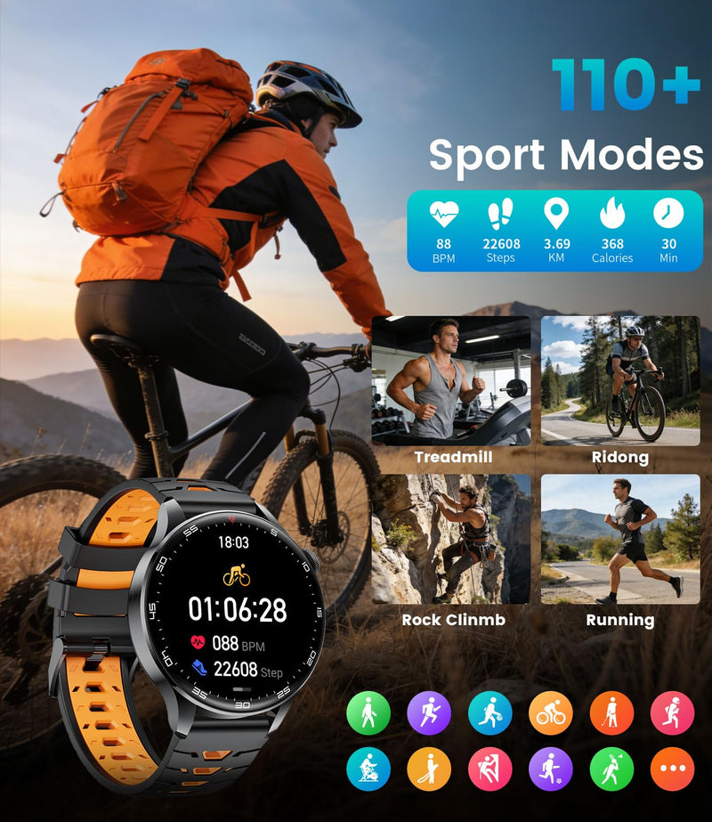 Smart Watch for Men(Answer/Make Calls), 1,7'' HD Large Screen Men's Smartwatch with 800mAh Batterry/Flashlight/Heart Rate/Sleep Monitor/100+ Sport Modes, IP68 Waterproof Fitness Watch Silver Black