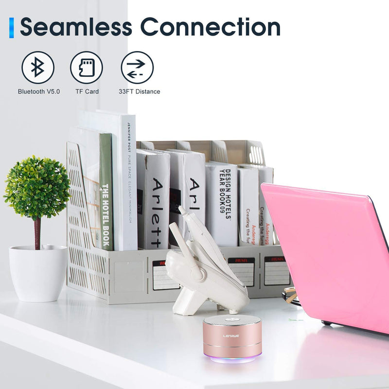A2 LENRUE Portable Wireless Bluetooth Speaker with Built-in-Mic,Handsfree Call,AUX Line,TF Card,HD Sound and Bass for iPhone Ipad Android Smartphone and More(Rose Gold) Rose Gold