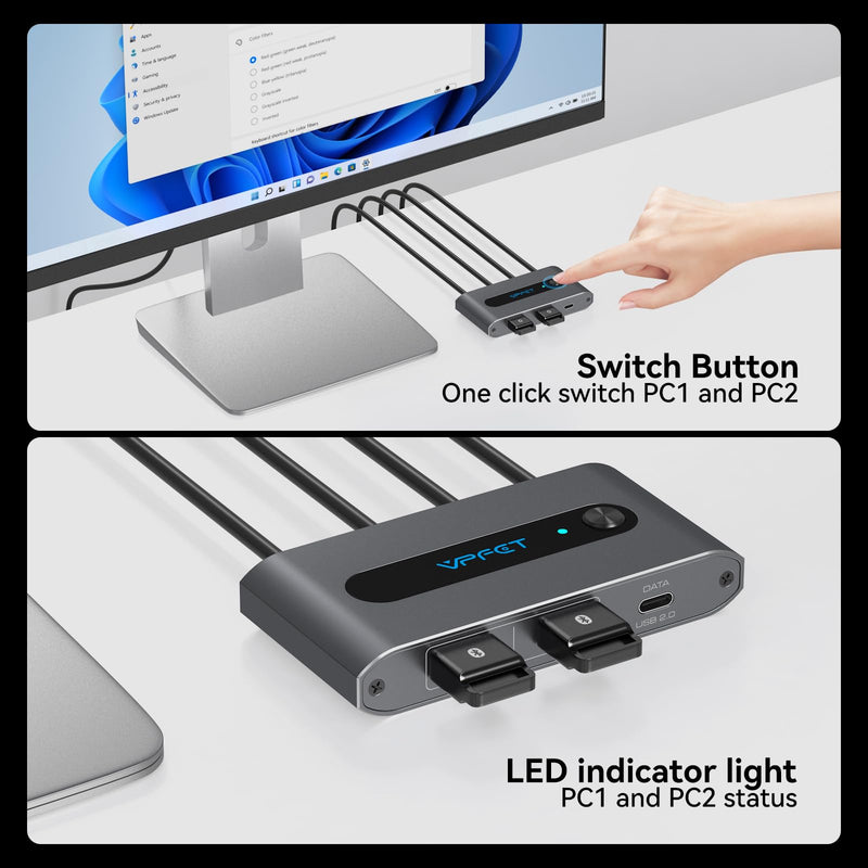 4K@60Hz USB C KVM Switch 1 Monitor 2 Computers HDMI KVM Switch 2 Laptops Share 1 Monitor 3 USB Devices with Up to 100W PD Charging for Windows Mac Laptop