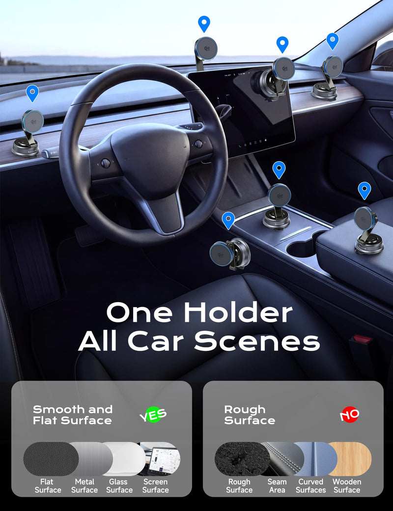 Qi2.2 25W MagSafe Car Mount Charger, Cooling Fan, 75W Fast Adapter | Long Arm Magnetic Wireless Car Charger, 360° Rotating Phone Holder for Car, Car Mount for iPhone 17-12 Series