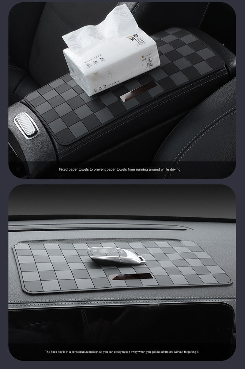 [AUSTRALIA] - Zorratin Checkered Anti-Slip Rubber Gripper Pad Tray Mat for Key Fob Sunglasses Cell Phone, Heat-Resistant on Dashboard or Armrest Interior Accessories Washable Flat Black and White Checkered 