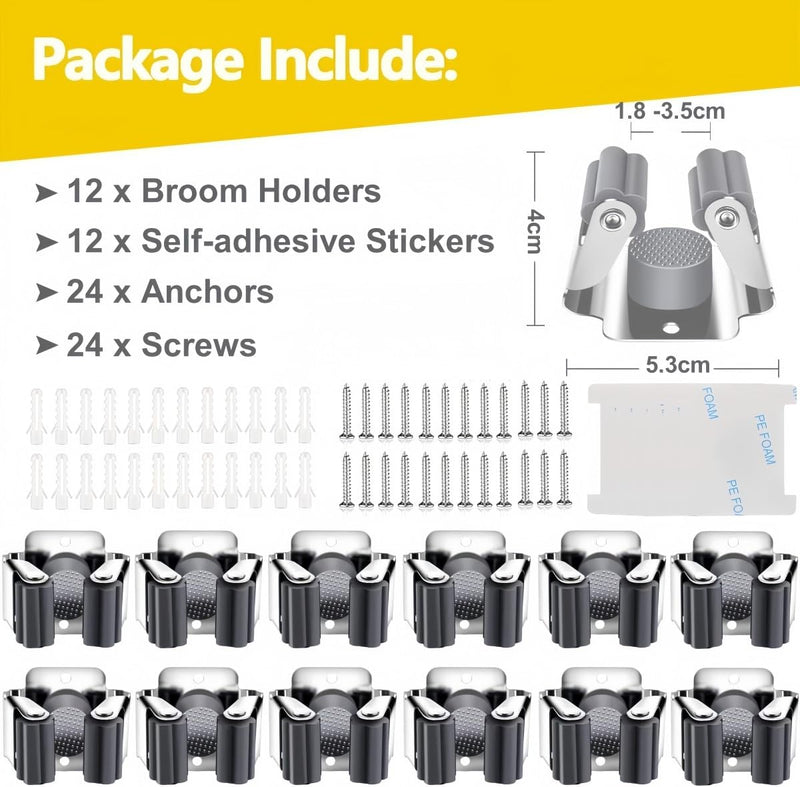 [AUSTRALIA] - KAHEIGN 12-Piece Tool Holder Set, Broom Holder, Wall Garden Tool Holder, Broom Holder, Wall, Stainless Steel Wall Mount for Mop, Broom, Shovel, Garden Tools, Tool Holder Home Garden 