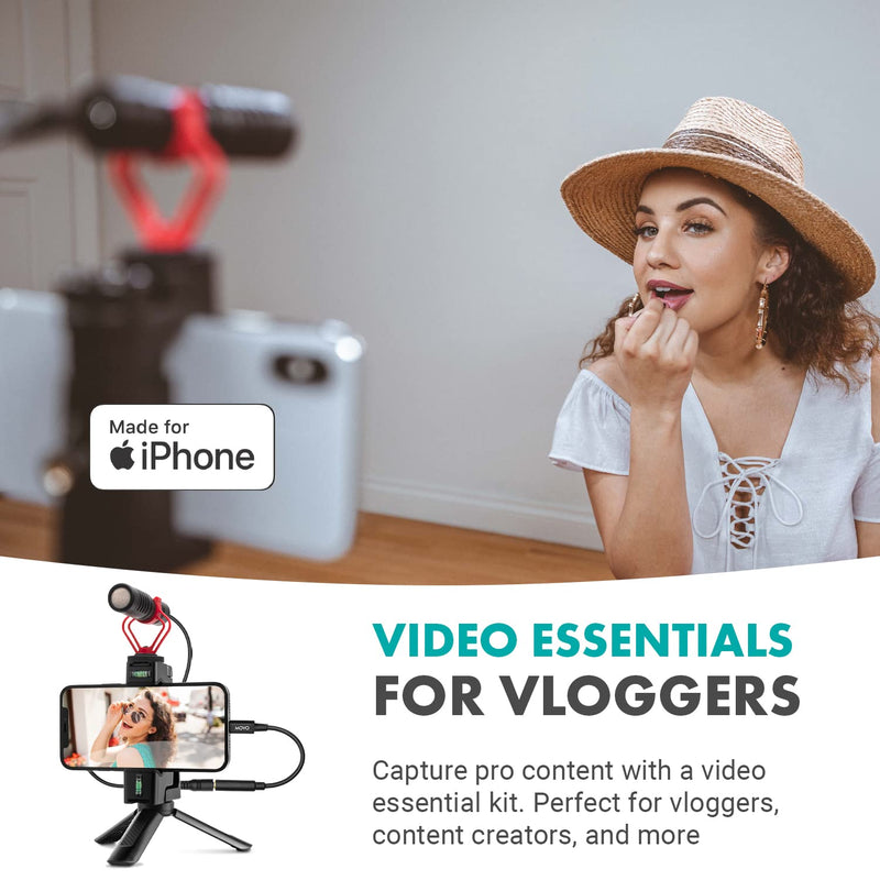 Movo iVlogEK Vlogging Essentials YouTube Starter Kit for Kids - Vlog Kit for iPhone - includes Shotgun Video Microphone and Lightning Adapter - Youtuber Starter Pack, Influencer Kit, Vlogging Kit