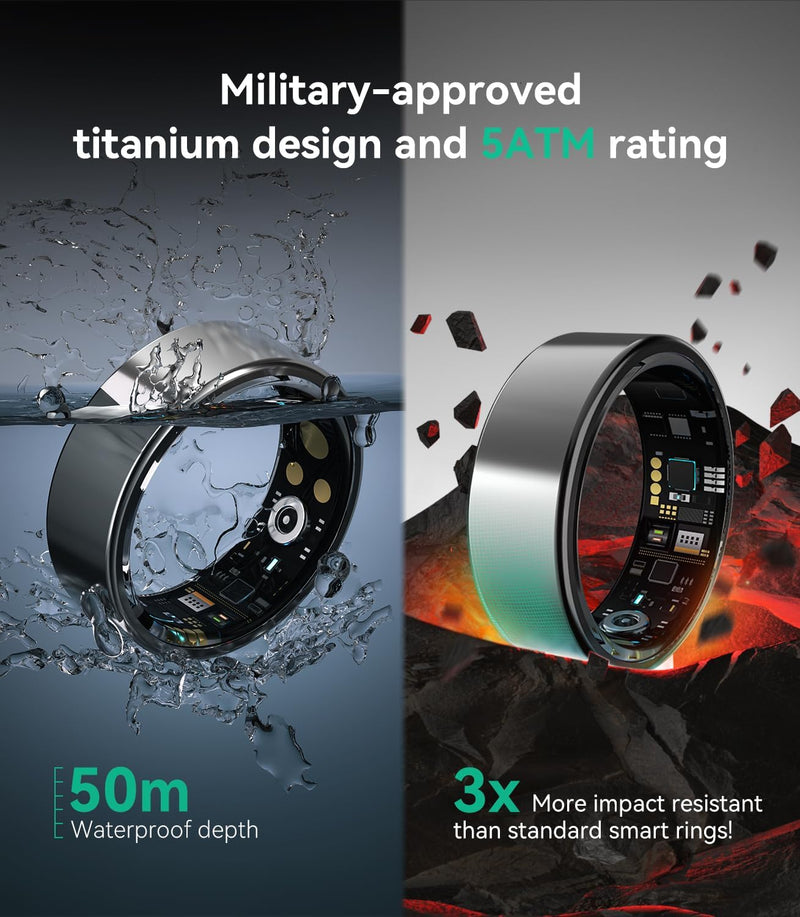 New Upgraded Smart Ring【JZ5.0 Chip & 0 Measurement Error】 IP68 Waterproof | Smart Ring Women (Silver, 11#)