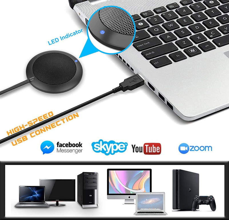 Conference USB Microphone, Computer Desktop Mic with LED Indicator, TKGOU Plug & Play Omnidirectional Condenser PC Laptop Mics for Online Meeting/Class,Skype,Recording,Chatting,Zoom,(Windows/Mac OS X) DM2