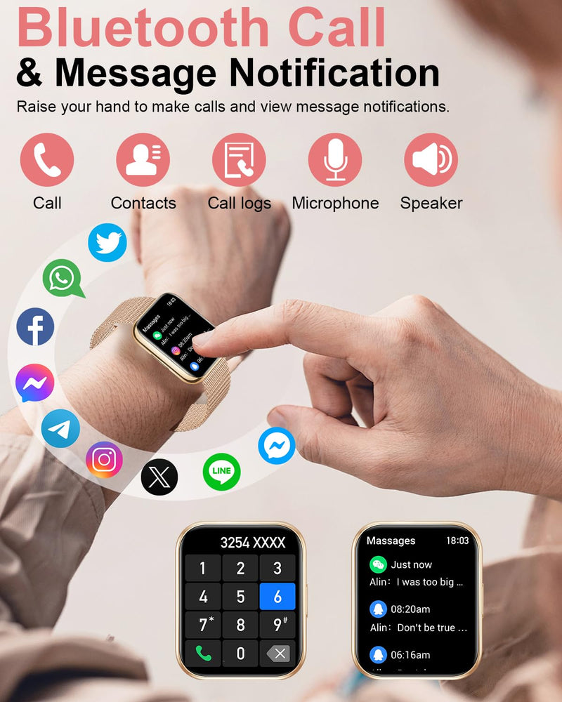 Smart Watch for Women (Answer/Make Call),1.8" Touchscreen Smartwatch with 100+ Sports Modes Heart Rate Sleep Monitor Pedometer AI Voice Control, Activity Fitness Watch for Android iPhone