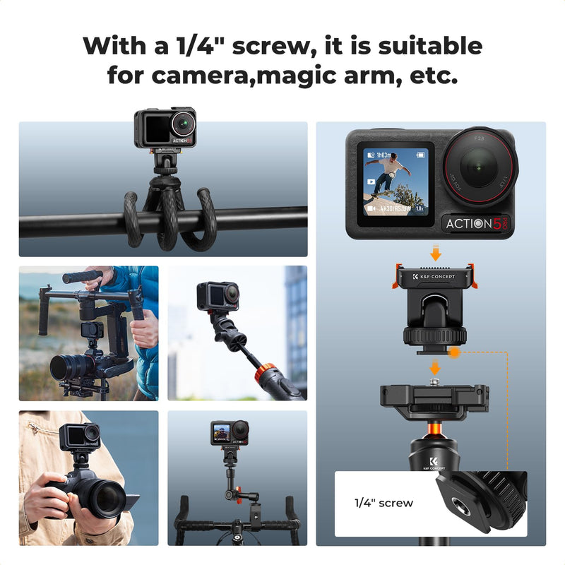 K&F CONCEPT Cold Shoe Action Camera Magnetic Quick Mount Holder, Tripod Mount for DJI Osmo Action 5 Pro Hot Shoe Camera Adapter with 1/4" Screw Hole for Osmo Action 3/4 DSLR Photography Accessories