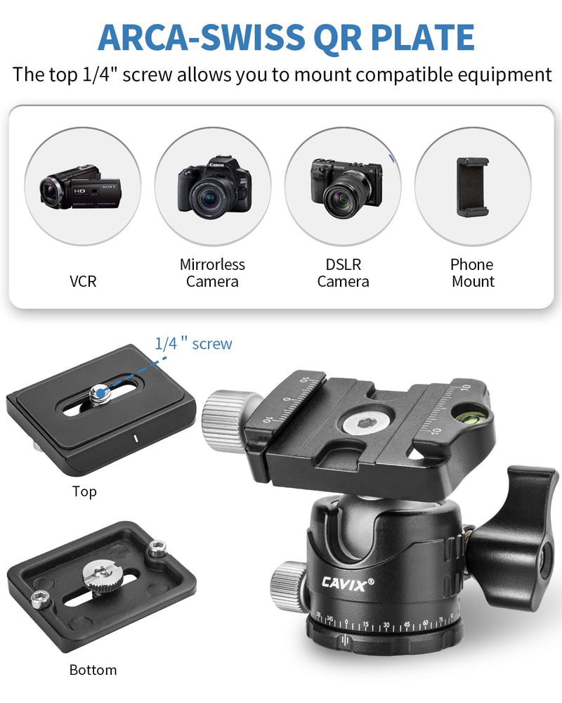 [AUSTRALIA] - CAVIX Ball Head Mount with 1/4" Screw Arca Type Quick Release Plate 360 Degree Swivel Tripod Ball Head Loading 22lb/10kg HB29A 