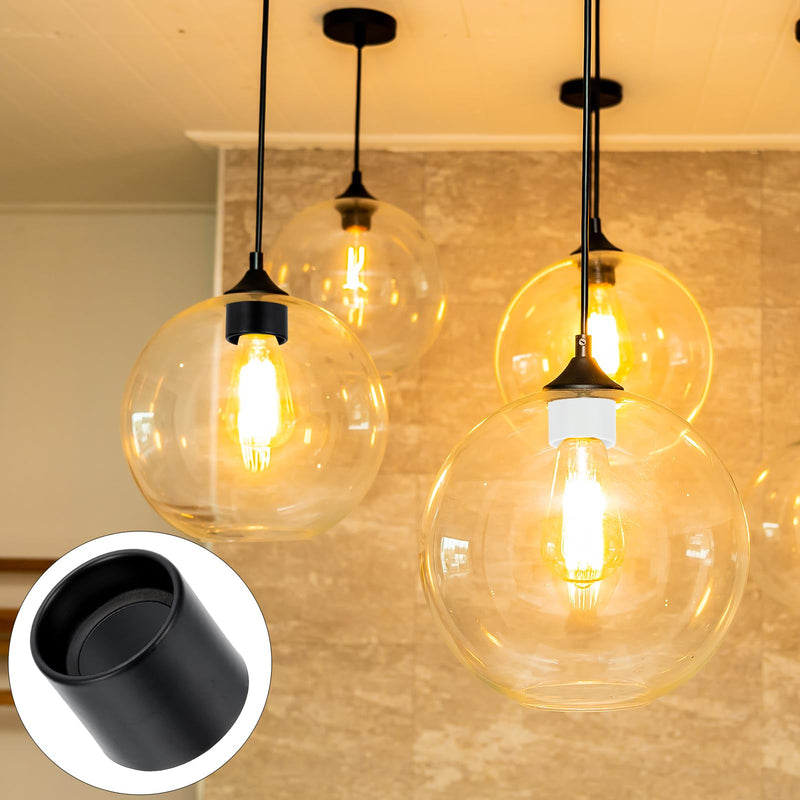 [AUSTRALIA] - PATIKIL Light Socket Shade Ring, 4pcs E26 E27 Medium Base Metal Sockets Lock Ceramic/Porcelain Sockets with Thread Diameter 1-1/2 Inches for Hanging Lamp Holder, Black 50mm / 1.97" 