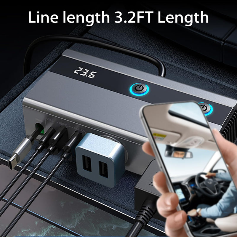 Dual Socket Cigarette Lighter Splitter Adapter with Retractable Phone Charger, 120W Heavy Duty Truck Car USB Chager Multi Port with PD/QC Charge USB C 12V/24V Independent Switches for Car Devices