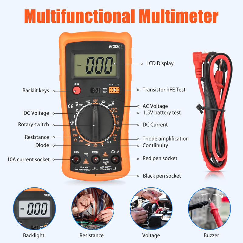 Soldering Iron Set, Soldering Iron 60 W Adjustable Temperature 200-450 °C Soldering Iron Gun Set Welding Tool with LCD Digital Multimeter, 5 Soldering Tips, Desoldering Pump, Tin Wire Tube, Soldering Style 4