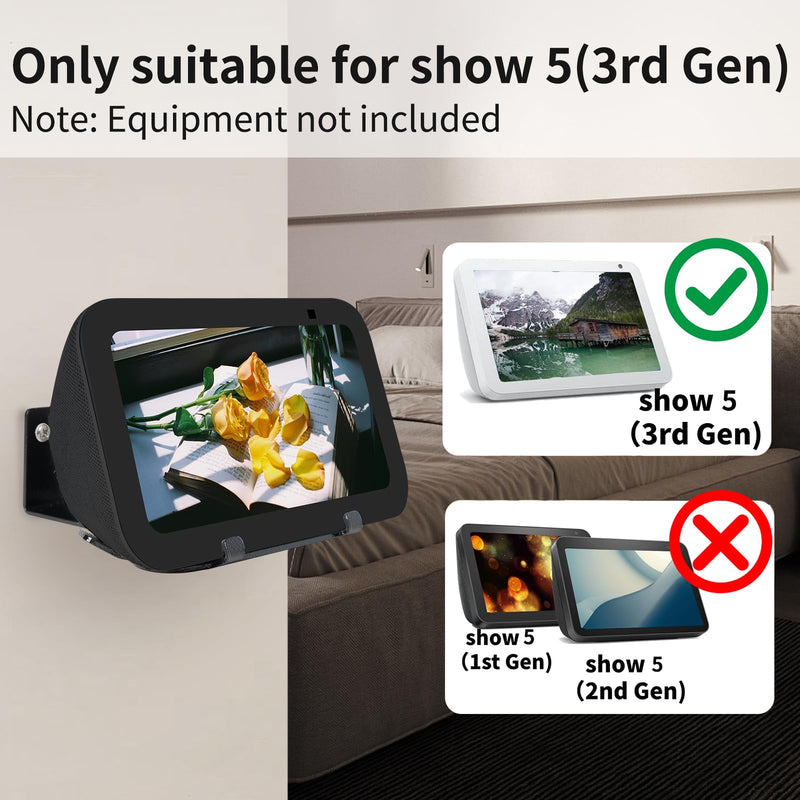 shinar Metal Wall Mount ONLY for Echo Show 5 3rd Gen Wall bracket wall stand for Show 5 with Wiremanagement with Accessories Bracket Shelf (Black) Black