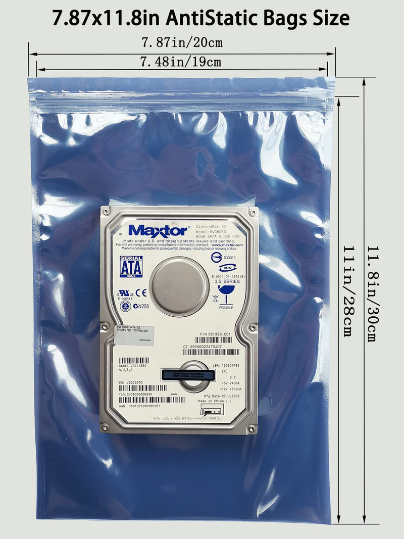 Anti Static Bags, 25pcs Large Resealable ESD Bags 7.87x11.8in with Labels for GPU Hard Drive SSD HDD and Electronic Device 25pcs 7.87x11.8in/20x30cm