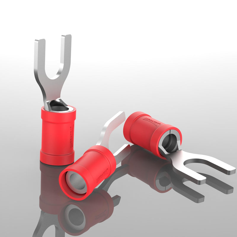 [AUSTRALIA] - AUPROTEC 100x Fork Cable Lugs 0.5-1.5 mm² Red, Hole Diameter M4 Partially Insulated PVC SV Cable Connector Made of Tin-Plated Copper 100 Stück 0.5 - 1.5 mm² red, M4 