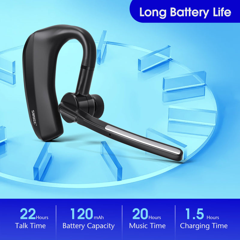 Bluetooth Single-Ear Headset w/Mic for Delivery Drivers,Truckers & PC Calls | Dual-Microphone Noise Cancellation, Ear Hook,aptX, 20H Talk Time,Wireless Hands-Free Earpiece for Cell Phone, Office &Driving