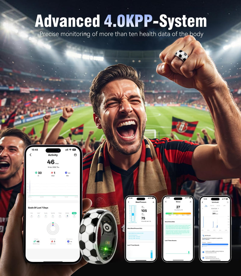 Smart Ring & Wireless Charging Case【Pro Athlete Grade – Precision Sports Tracking】2026 World Tournament Soccer Fan Smart Ring for Women & Men, Fitness Wearable Device for Training & Sleep Tracking 10#