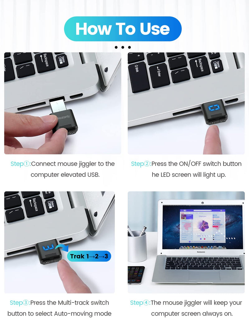 Meatanty USB Mouse Jiggler Tiny Undetectable Mouse Mover with Separate Mode and ON/OFF Buttons,Digital Display and Protective Cover,Supports Multi-Track,Driver-Free,Plug-and-Play Keeps PC/Laptop Awake 1 Pcs