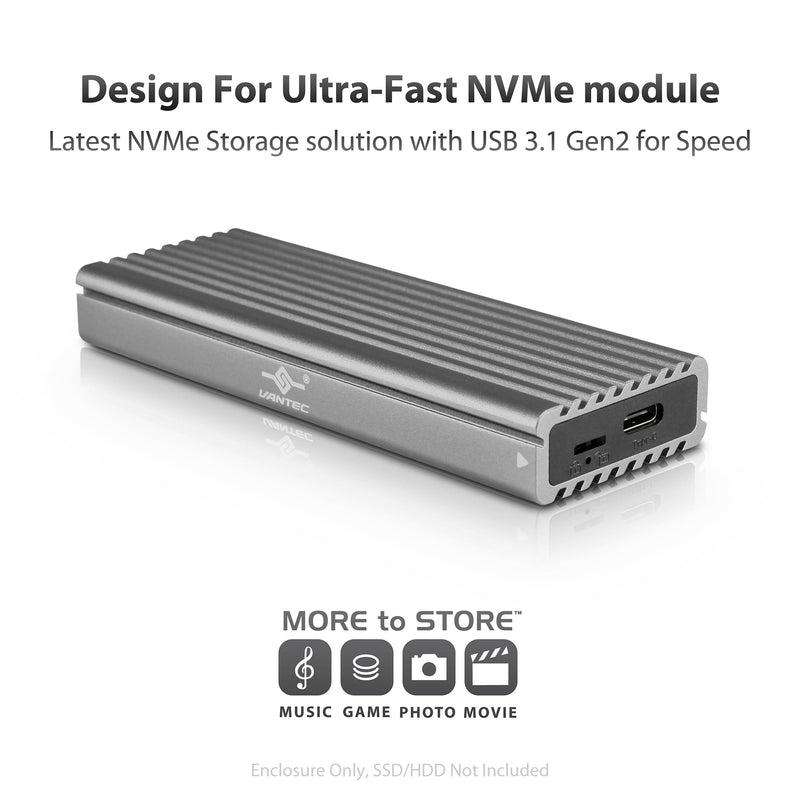VANTEC M.2 NVME SSD to USB 3.1 GEN 2 Type C Enclosure W/USB Type-C Cable - Space GRA