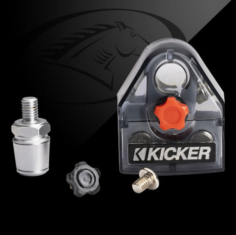 Kicker 50BT4S Warhorse Battery Terminal with Side Post Inserts, 4 Outputs | Distributes amplifier power to several wiring runs, GM style hookup ready, heavy duty car audio upgrade
