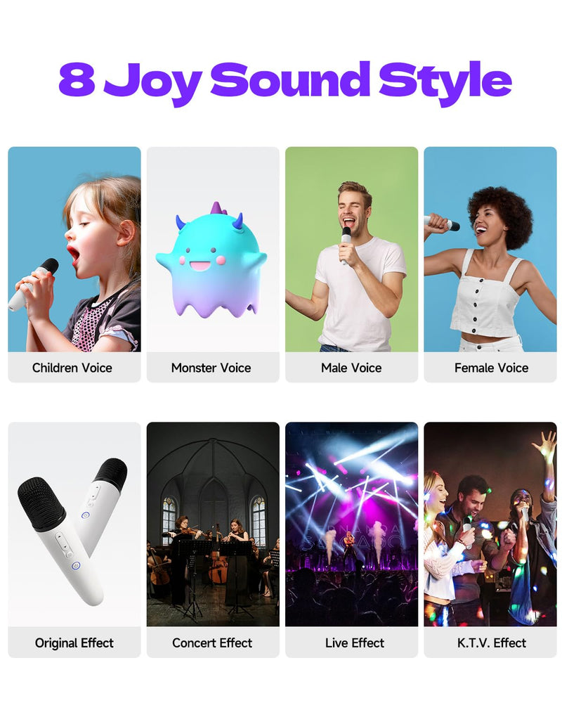 Wireless Karaoke Microphones with 8 Joy Tune Effects, Handheld Rechargeable Single Mic with 3.5mm AUX Receiver, Car Karaoke Micphone with Portable Storage Bag for Cars, Speaker, Phones (Not for Tesla)