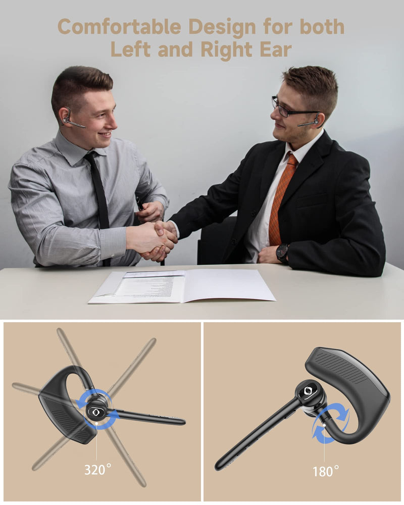 Bluetooth Headset Wireless Earpiece iPhone Android Wireless Charging Case Microphone Earpiece Handsfree Single Ear Headset LED Digital Display Phones Computer Work 180H Playtime 1000mAh Drivers