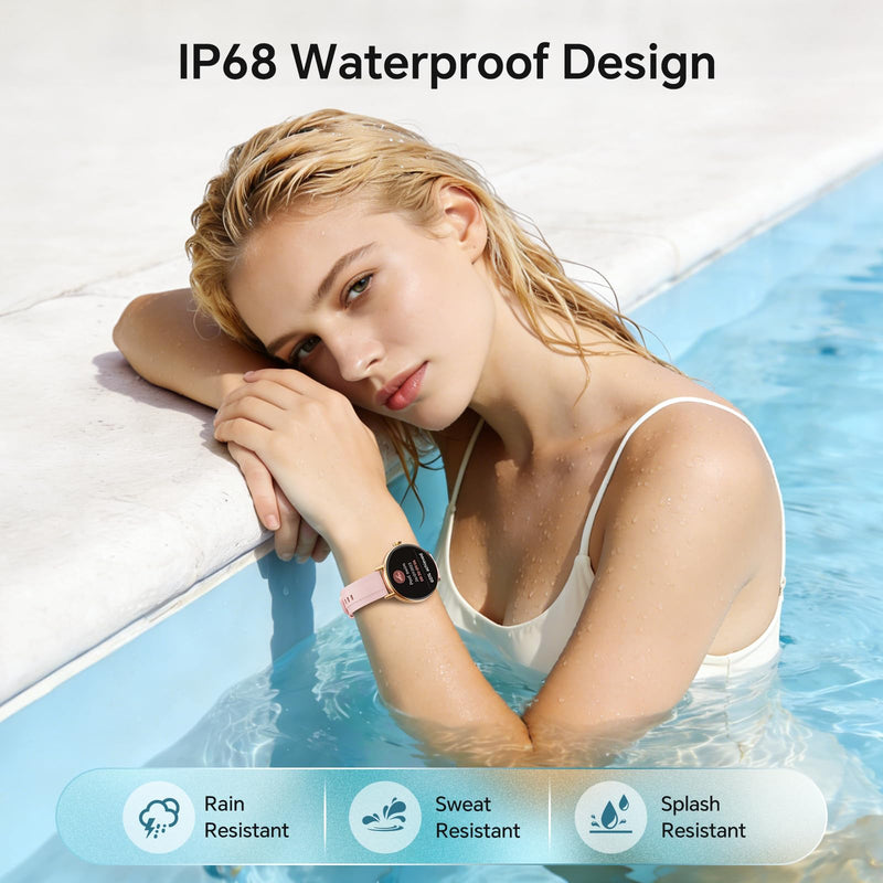 Gydom Smart Watch for Women, 40mm HD Fitness Tracker, Answer & Make Call | for iPhone/Android/Samsung, Heart Rate/SpO2/Stress/Sleep Monitor, 7 Day Battery, 110+ Sports Modes, 2 Band, IP68, Pink 1.27"