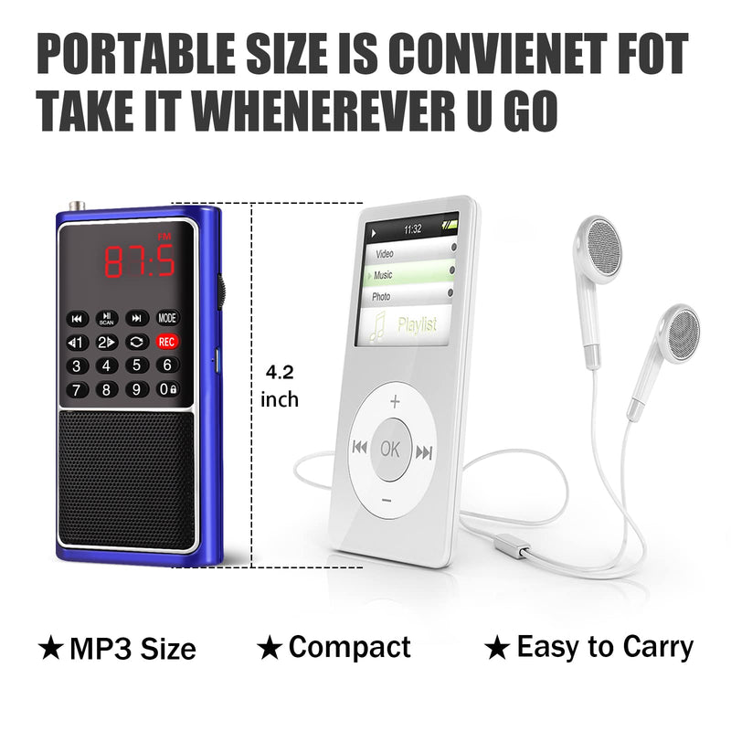 [AUSTRALIA] - Leting Portable Radio with Mp3 Speaker, Radios Porable FM, Radio Support Tf Card/USB/Music Recording, Emergency Radio Rechargeable Battery Powered,FM Radio with Best Reception (Blue) BLUE 