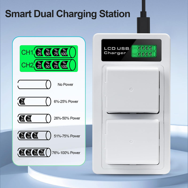 [AUSTRALIA] - 2-Pack Batteries Compatible with Arlo Pro, Arlo Pro 2 Cameras VMA4400, with LCD Dual Charger Station and USB C Cable (7.2V 2440mAh) 