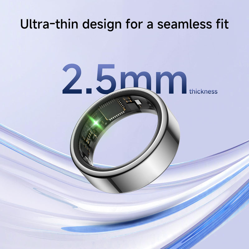 KIRAMA Smart Health Ring for Women Men Fitness Tracker with Heart Rate, Support Sleep Monitoring and Exercise Recording, IP68 Waterproof for iOS and Android, No APP Fee，Ultra-Thin Design (Silver, 7) Silver