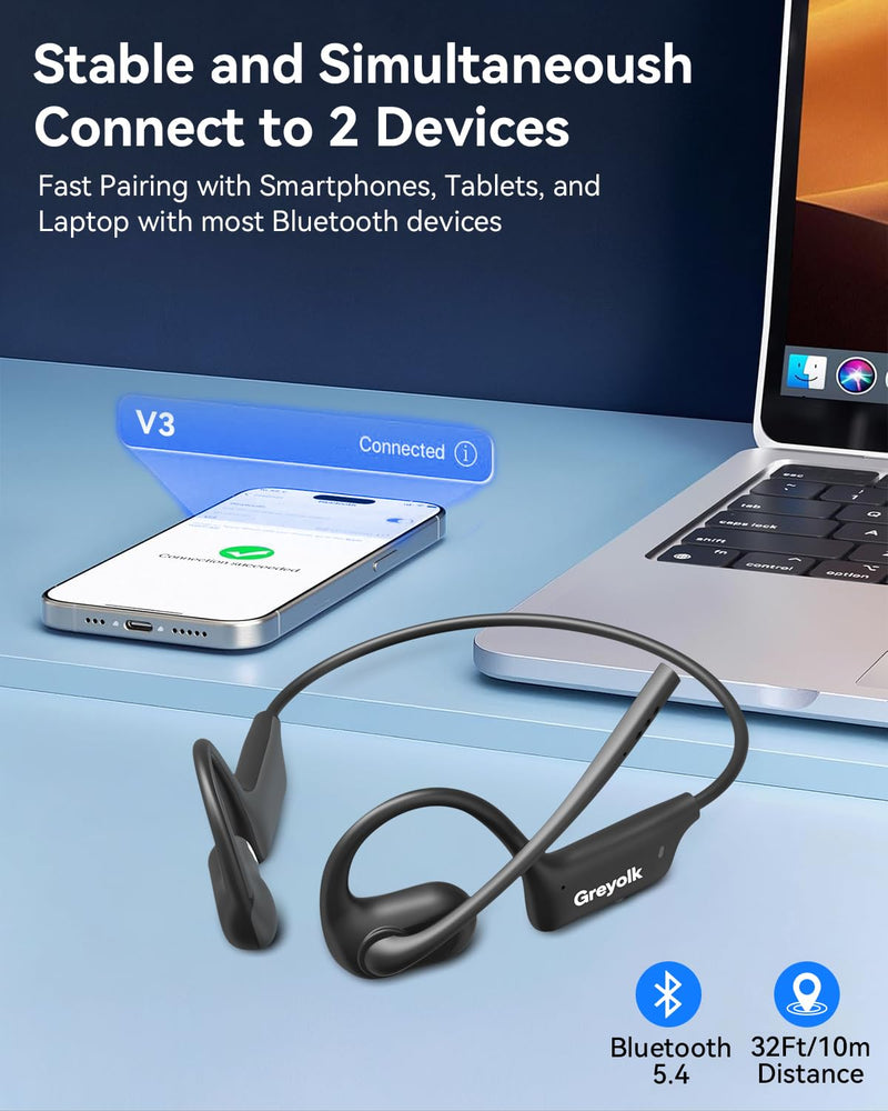 [AUSTRALIA] - Open Ear Headphones with Mic, Bluetooth Headset with AI Noise Cancellation Microphone Air Conduction Headphones Bluetooth 5.4 Wireless Headset with Mic for Work Call Meeting Driving Sports（Black） 